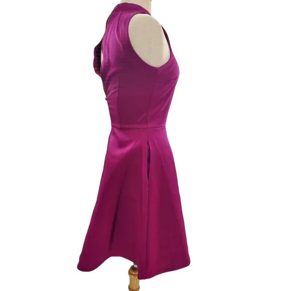 H&M 4 Satin Dress A-line Sleeveless High Neckline Zip-up Party Mini Pocket Pink - Picture 5 of 13